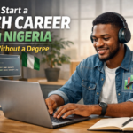 Young Nigerian learning tech skills online without a degree in a modern workspace