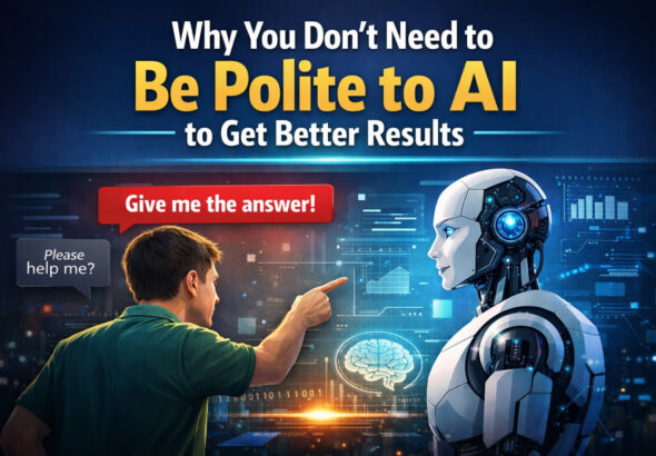 be polite to AI concept showing human interacting with artificial intelligence for better results