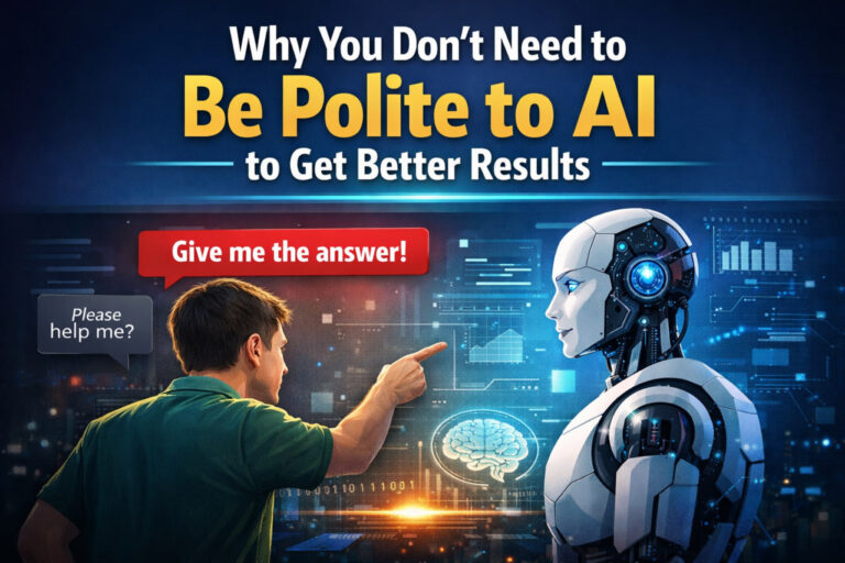 be polite to AI concept showing human interacting with artificial intelligence for better results