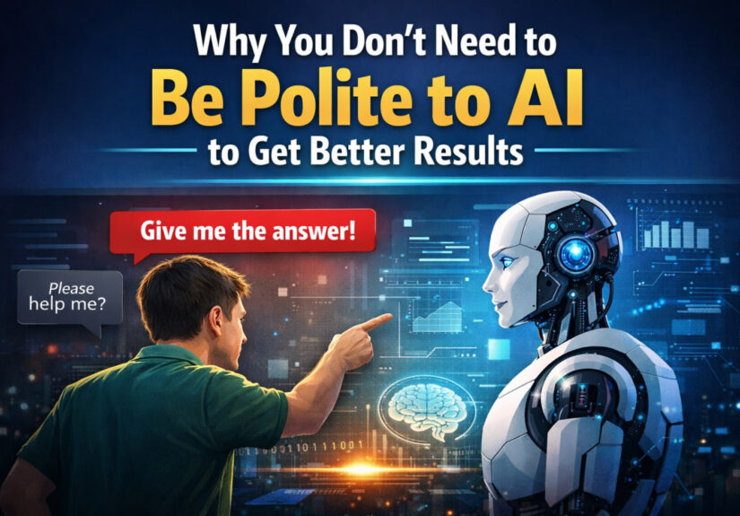 be polite to AI concept showing human interacting with artificial intelligence for better results
