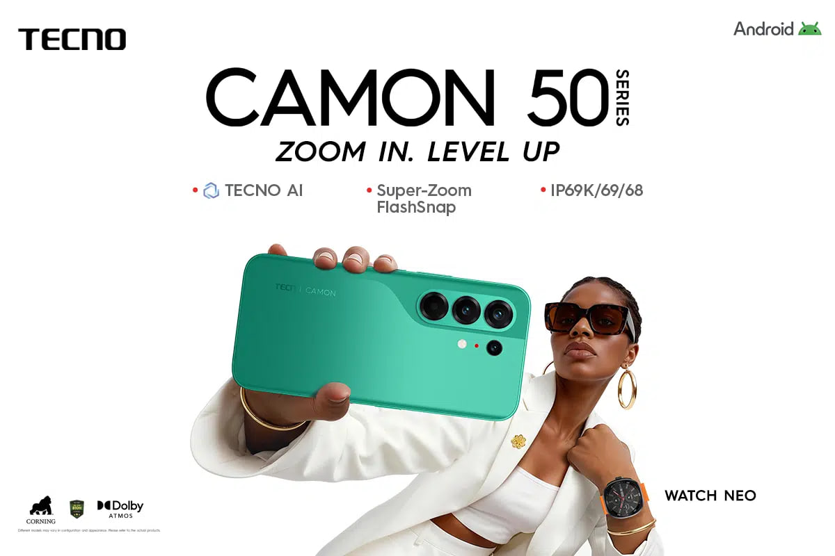 TECNO Camon 50 Series smartphone with AI camera and zoom features