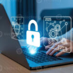 Cyber security importance showing data protection on a laptop