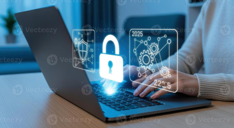 Cyber security importance showing data protection on a laptop