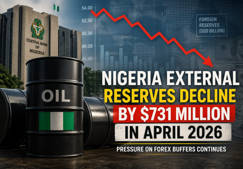 Nigeria external reserves decline by 731 million dollars showing oil barrels and falling forex trend in April 2026